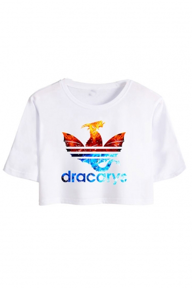 Popular Dragon Dracarys Printed Round Neck Short Sleeve Crop Tee