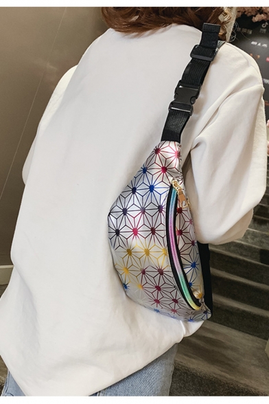 Popular Fashion Colored Laser Geometric Luminous Printed Zipper Crossbody Belt Bag 32*16*8 CM
