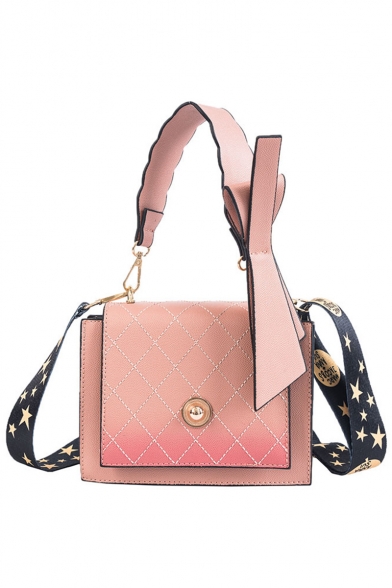 Popular Fashion Ombre Color Button Bow Embellishment Quilted Crossbody Satchel Handbag 16*15.5*9 CM