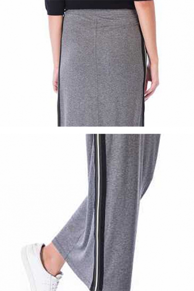 Summer Hot Stylish Plain Striped Side Straight Stretch Maxi Skirt for Women