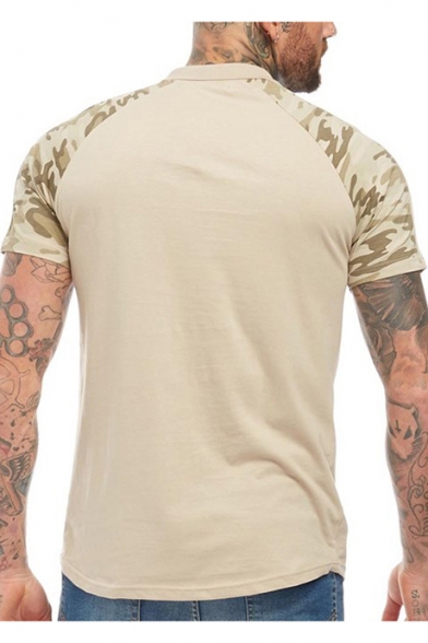 Summer Mens Trendy Camo Print Short Sleeve Slim Fitted Polo Shirt