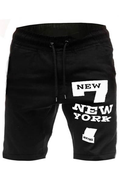 Summer New Fashion Letter NEW YORK 7 Printed Drawstring Waist Casual Sports Sweat Shorts for Men
