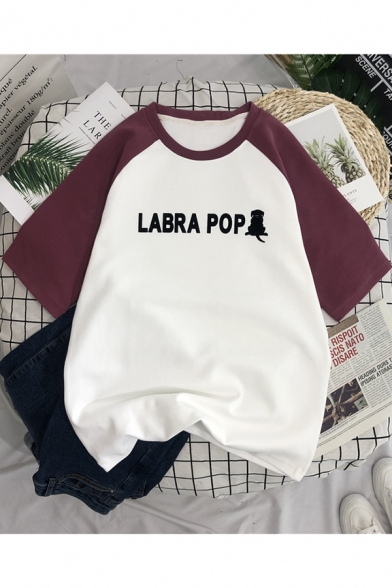 Summer Simple Letter LABRA POP Pattern Raglan Sleeve Loose Fit T-Shirt