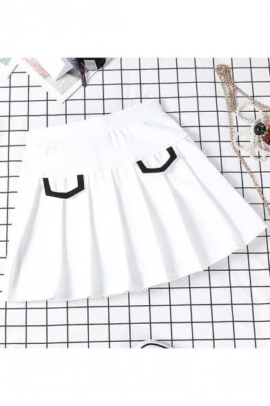 Summer Womens Hot Stylish Cool High Waist Fake Button Embellished Pleated A-Line Mini Fitted Skirt