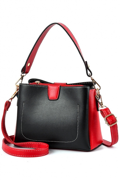 Women's Stylish Color Black PU Leather Bucket Bag Shoulder Handbag 20.5*10*15 CM