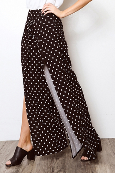 Womens Hot Popular Printed Slit Side Casual Loose Wide Leg Flared Pants