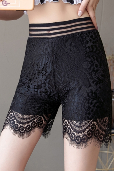 Womens Summer New Fashion Layered Chic Lace-Panel Fitted Safety Pants Under Shorts
