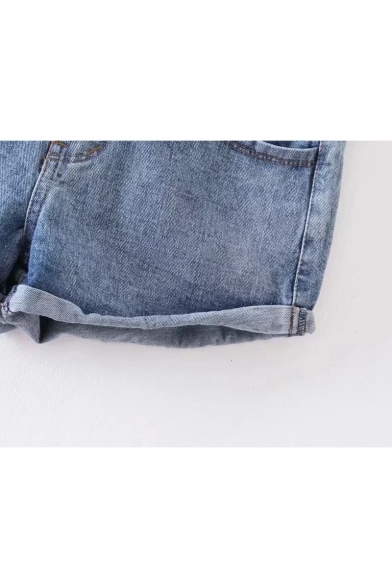 Womens Summer Vintage Light Blue Rolled Cuff Hot Pants Denim Shorts