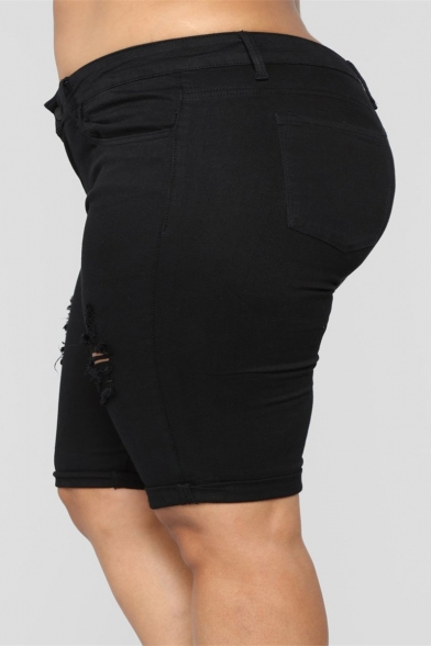Womens Trendy Plus Size Destroyed Ripped Skinny Half Denim Shorts