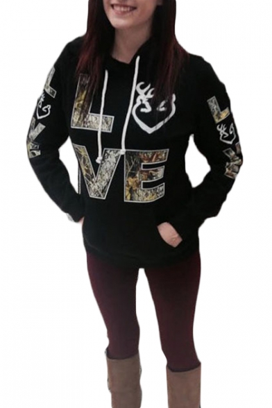 Womens Unique Stylish Letter LOVE Printed Long Sleeve Casual Fitted Hoodie