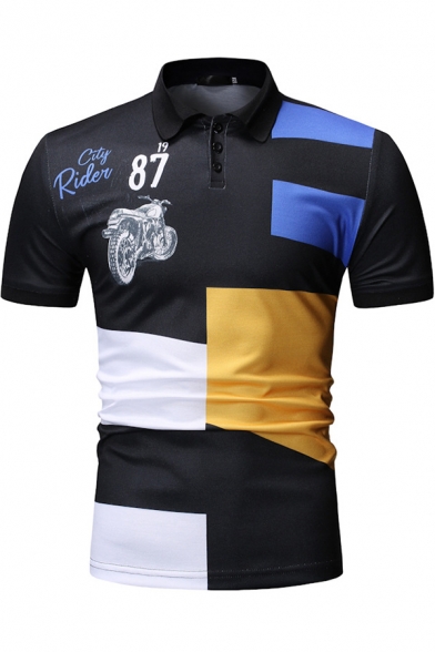 CITY RIDER Motorbike Fashion Color Block Mens Summer Short Sleeve Slim Fit Polo Shirt
