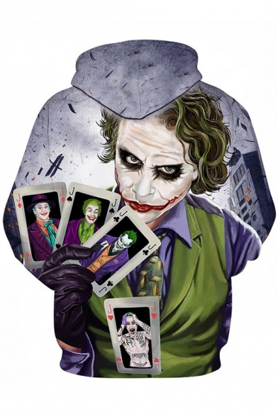 Cool Clown Jack Poker Card Printed Long Sleeve Casual Sport Hoodie