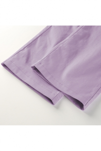 Cool Street Stylish Purple High Waist Multi Pocket Straps Holiday Cargo Pants