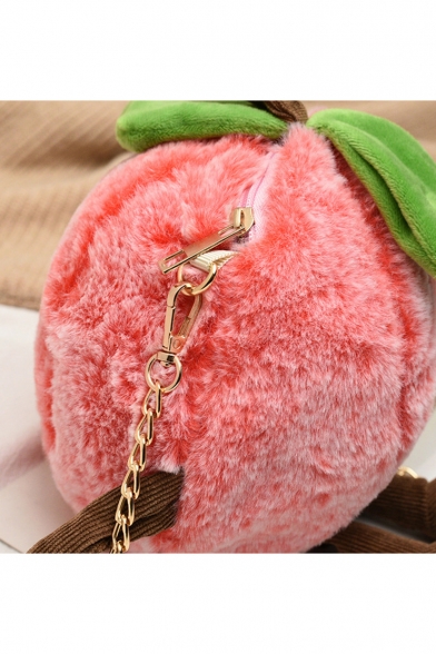 Cute Cartoon Peach Shape Watermelon Red Plush Crossbody Bag with Chain Strap 22*29*10 CM