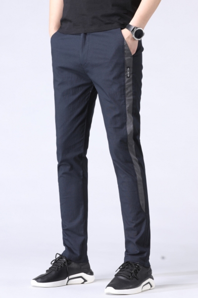 Fashion Colorblock Patched Side Slim Fitted Casual Dress Pants for Men