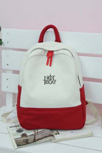 Fashion Two-Tone Colorblock Letter NOT TODAY Print Students School Bag Backpack 38*29*12cm