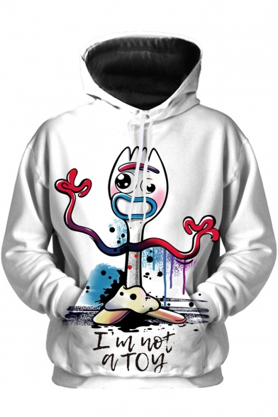 Funny Cartoon I'M NOT A TOY Printed White Long Sleeve Pullover Unisex Hoodie