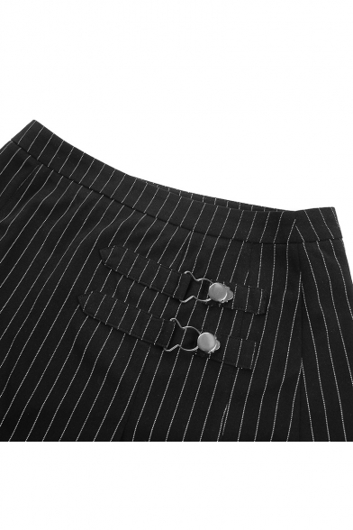Girls Summer Black Vertical Striped Printed Mini A-Line Skirt