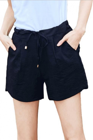 Girls Summer Fashion Bow-Tied High Rise Simple Plain Linen Loose Shorts