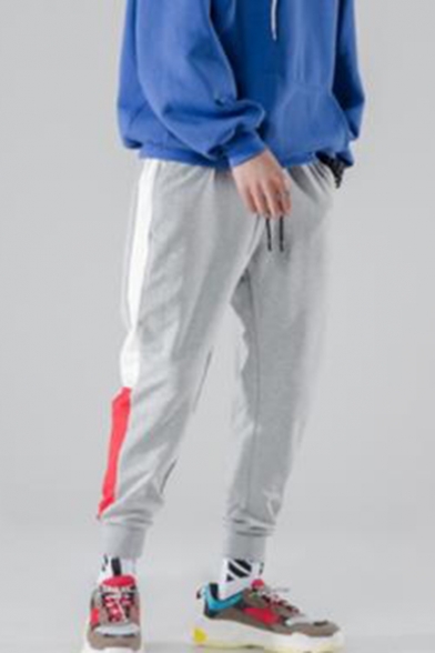 Guys Trendy Colorblock Patched Side Drawstring Waist Relaxed Fit Casual Cotton Sweatpants