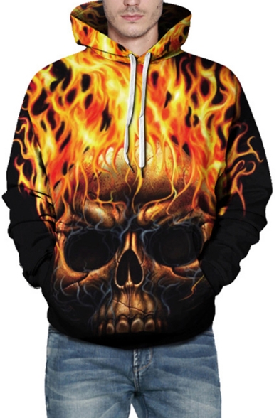 Halloween 3D Fire Skull Smog Pattern Casual Sport Unisex Hoodie