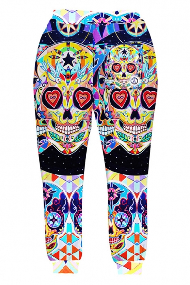 Hot Fashion Creative Colorful Skull 3D Printed Casual Cotton Joggers Sweatpants for Guys