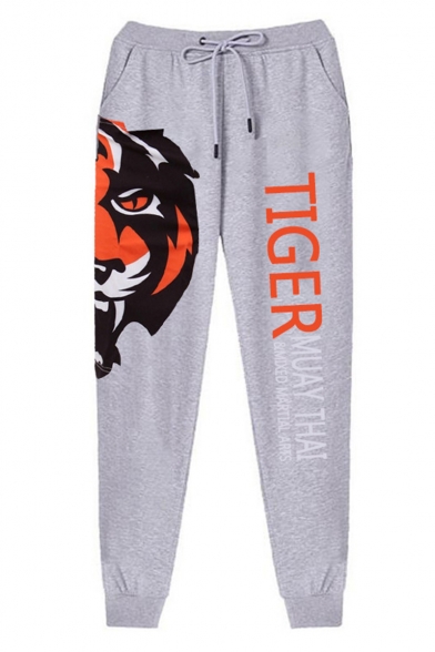 Men's Cool Fashion Tiger Letter Printed Drawstring Waist Casual Sports Sweatpants