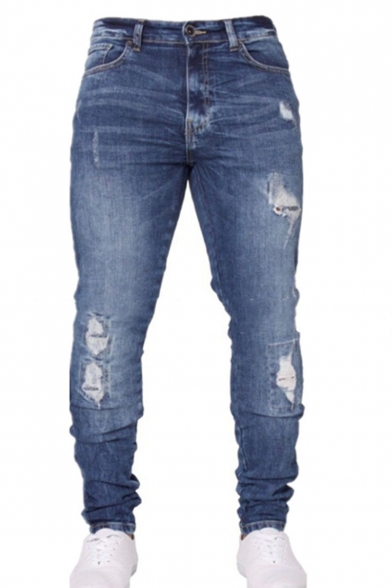 Men's Hot Fashion Classic Washed Stretched Slim Fit Casual Ripped Jeans
