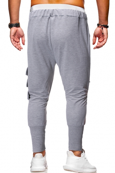 Men's New Fashion Solid Color Fake Pocket Zipper Embellished Drawstring Waist Slim Fit Cotton Sweatpants