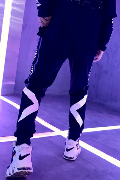 Men's Street Style Fashion Letter Printed Loose Fit Black Casual Track Pants