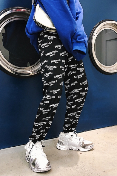 Men's Street Trendy Letter Printed Hip Pop Style Casual Loose Drawstring Track Pants
