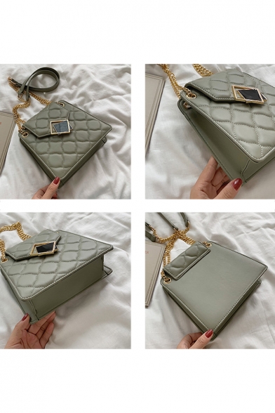 New Fashion Solid Color Diamond Check Quilted Metal Buckle Crossbody Purse with Chain Strap 21*20*8 CM