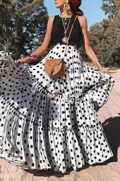 polka dot maxi skirt outfit