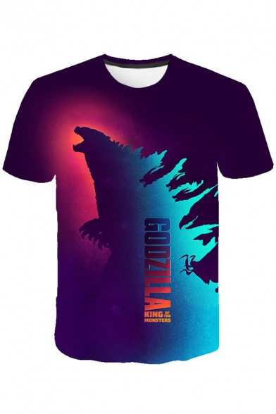 New Popular King of the Monsters 3D Printed Short Sleeve Purple T-Shirt