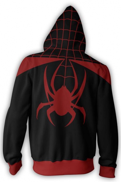 New Stylish Black and Red Spider Printed Long Sleeve Zip Up Loose Fitted Hoodie