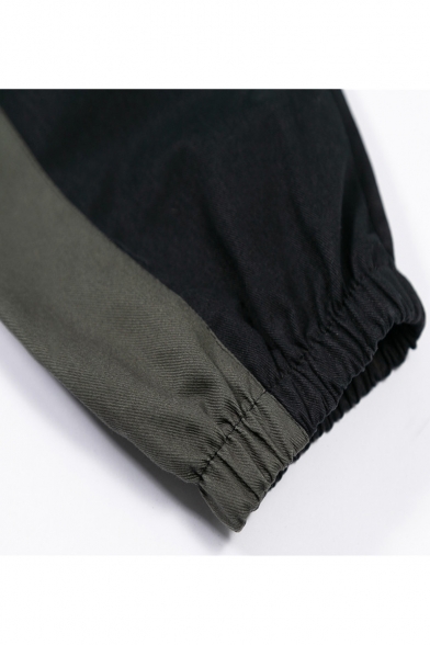 New Trendy Colorblock Tape Patch Flap Pocket Drawstring Waist Elastic Cuffs Cotton Cargo Pants for Men