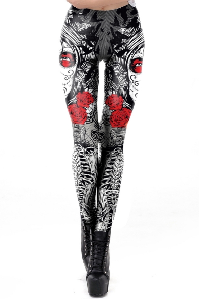 New Trendy Halloween Ghost Bride Print High Waist Fitted Classic Pants Leggings