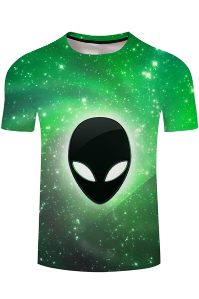 New Trendy Stylish Unique 3D Galaxy Alien Printed Round Neck Short Sleeve T-Shirt