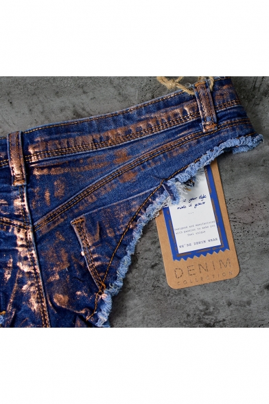 Party Girls Sexy Low-Rise Gold Stamping Dark Blue Panty Denim Shorts