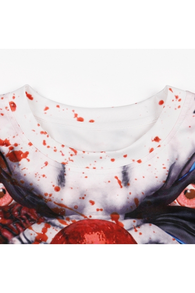 Popular Cool Blood Star Clown Printed Round Neck Long Sleeve White Casual Sweatshirt
