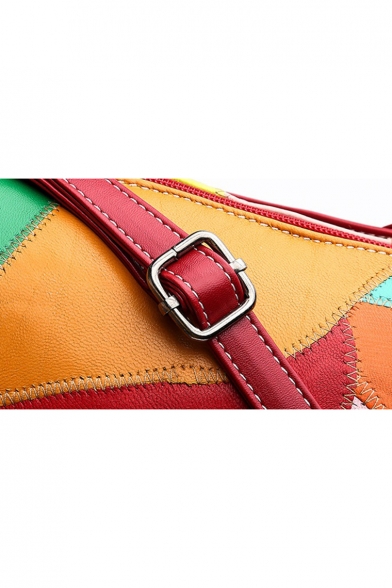 Popular Fashion Colored Real Leather Patched Rivet Rhinestone Skull Embellishment Satchel Shoulder Handbag 22*12*13 CM