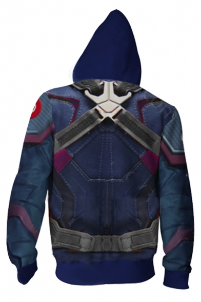 Quantum Battle Suit Cosplay Costume Star Printed Blue Fitted Zip Up Hoodie