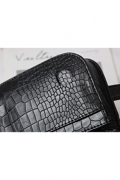 Simple Fashion Crocodile Pattern Black PU Leather Belt Bag 17*5*11 CM