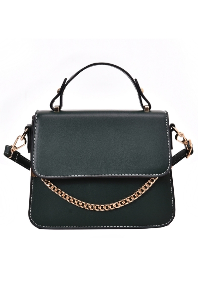 Simple Fashion Solid Color PU Leather Chain Embellishment Satchel Handbag for Women 21*16*8 CM