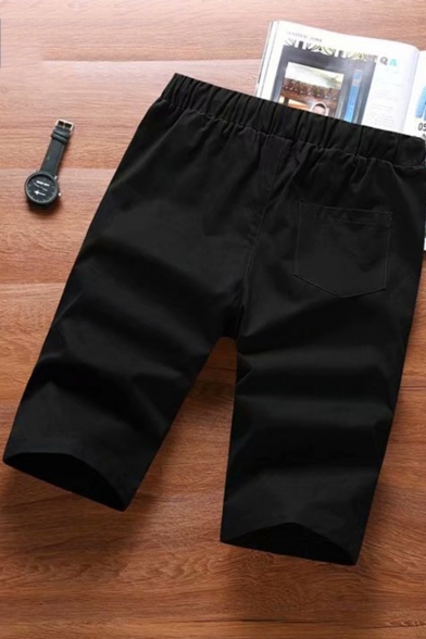 Summer Fashion Simple Plain Drawstring Waist Men's Casual Chino Shorts