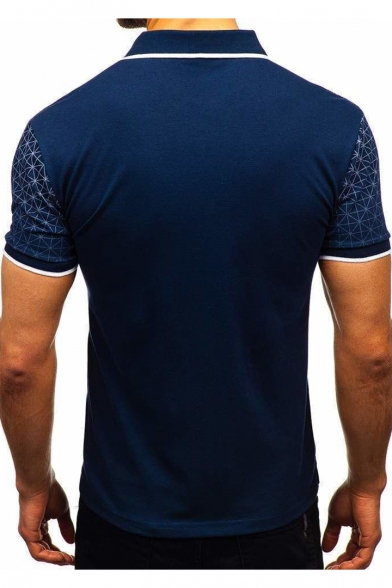 Summer Hot Popular Ombre Check Printed Fake Zipper Pocket Short Sleeve Casual Polo Shirt for Men
