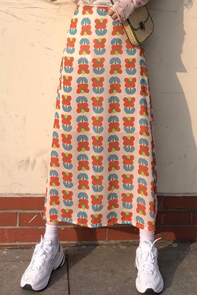 Summer Hot Stylish Sweet Womens Floral Print High Waist Maxi Skirt