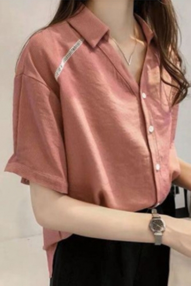 Summer Simple Casual Short Sleeve Button Down Striped Shirt