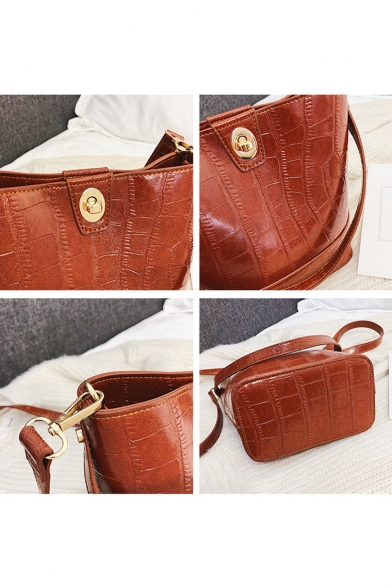 Trendy Crocodile Pattern PU Leather Crossbody Bucket Handbag 23*22*11 CM