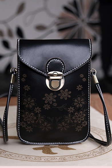 Women's Fashion Floral Printed PU Leather Crossbody Cell Phone Purse with Long Strap 12*2*18 CM